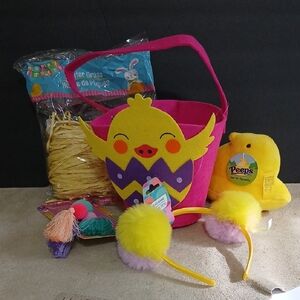 Easter Basket DIY with Yellow and Pink 5 Pieces Accents NEW